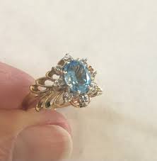 10K Yellow Gold Blue Topaz Diamond Ring Size 6 1/2 Stamped RRG Weight 4.1 Gr. | eBay