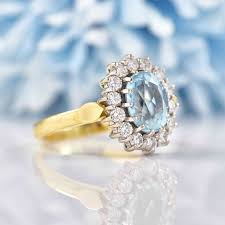 Vintage Aquamarine & Diamond Oval Cluster Ring – Ellibelle Jewellery