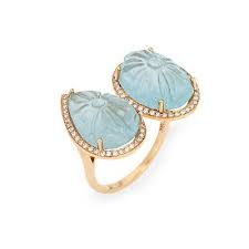 Carved Aquamarine Ring Diamond Large Cocktail Jewelry Sz 7 Flower Jewelry | eBay