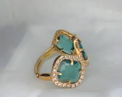 Blue Green Cubic Zirconia Halo Panel - Rose Gold Plated Sterling Silver Ring - Etsy