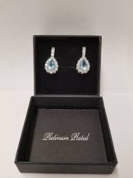 Gold Coast Platinum Plated Blue & Clear Stones Teardrop ...