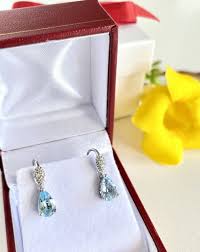 Genuine Sky Blue Topaz & Diamond 10K White Gold Dangle ...