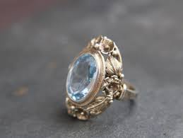 Art Nouveau Aquamarine Ring. 835 Silver Floral Yellow Gold ...