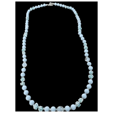 Vintage Light Blue Glass Bead Snowball Necklace. For Sale at Ruby Lane