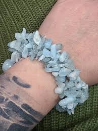 Vintage 925 Silver Beaded Milky Aquamarine Bracelet, Estate ...