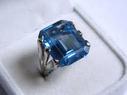 14K White Gold Emerald Cut Lg Blue Spinel (Lab) Solitaire Ring ~20ct. Size 6.5 | eBay