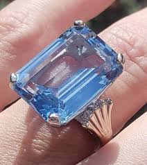 Beautiful Large Art Deco Blue Topaz Enerald Cut Solitaire Set in White Gold. Size 5.75. - Etsy