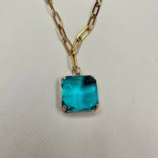 Paper Clip Chain Necklace with Cushion Crystal Pendant ...