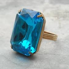 Buy Bold blue Vintage brass golden Adjustable Cocktail Ring ...