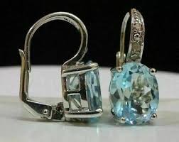 2Ct Oval Cut Aquamarine & Diamond Women's Drop Earrings 14K White Gold Plated | eBay