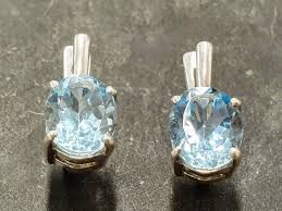 Blue Topaz Earrings - Sky Blue Earrings - Vintage Oval Studs – Adina Stone Jewelry