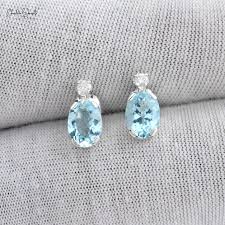 Buy Natural Aquamarine Earrings with G-H Diamond in 14K Solid Gold
