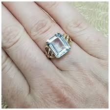 Vintage 1980s 5.11-Carat Natural Emerald Cut Aquamarine and 14K Yellow. For Sale at Ruby Lane