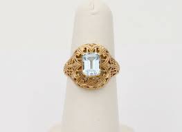 Vintage 10K Yellow Gold Filigree Blue Topaz Ring, Estate, Cocktail Rin – nowandforeverjewels
