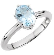 1 Carat Oval Aquamarine Solitaire Ring, 14K White Gold