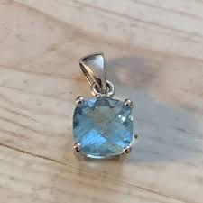 VINTAGE DESIGNER 14K WHITE GOLD SQUARE BLUE TOPAZ PETITE ...