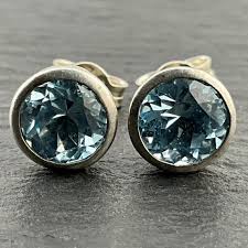 Vintage Sterling Silver Blue Topaz Stud Earrings - Etsy Canada