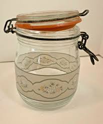 Vintage ARC France 3/4L Glass Canister Jar Floral Band ...
