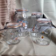 4 Vintage Glass Canister Jar Set 1/2 Lt to 2 Lbs- 3 Lts is ...