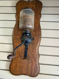 Antique ARCADE STYLE Coffee Grinder ON OAK WALL PLANK ...