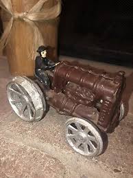 Vintage Brown & Silver Fordson Tractor Cast Iron w/ Driver ...
