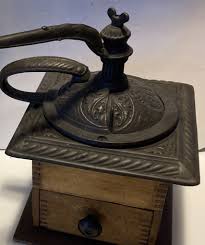Vintage Antique Cast Iron & Wood Coffee Grinder Hand Crank ...