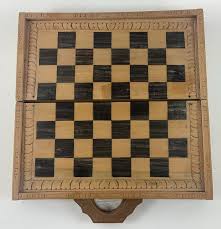 Vtg Handmade Carved Wooden Chess Board & Pieces Indo-Pacific ...