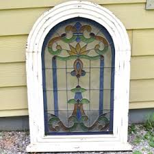 Vintage STAINED GLASS Window Arched Leaded Glass Architectural Salvage Window 40x26 Hanging Period Renovation Restoration Panchosporch - Etsy