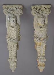 Pair Of Vintage Garden Cement Corbels, "neptune" Wall Brackets, 41"h X 12"w