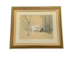 Painting Winter Landscape Mountain Cabin Vtg Antique by ...