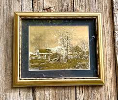 English Gold Foil Etchings Framed Set | Currier & Ives ...