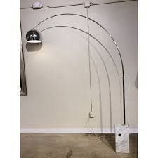 Vintage Mid-Century Chrome and Marble Base Italian Arc Floor Lamp | Chairish