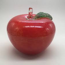 Art Glass Large Red Apple with Green Leaf Paperweight | eBay
