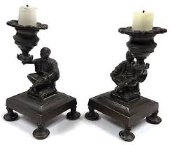 Antique Bronze Brass Candlesticks 5" Regency Mandarin Figures Oriental AY961 | eBay