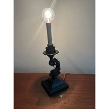 Mid 20th Century Bronze Metal Dolphin Small Table Lamp With New Silk Shade | Chairish