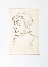Vintage Man in Profile Ink Drawing, C. 1950 | Chairish
