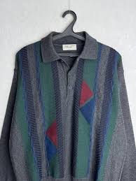 80s Wool Blend Sweater, Mens Geometric Patterned Pullover ...