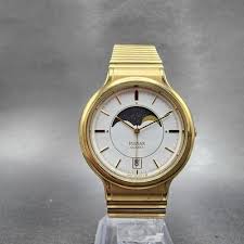 Pulsar Moonphase Watch Men 34mm White Dial Gold Tone Date ...