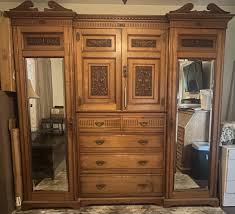 ANTIQUE ARMOIRE wardrobe cabinet Bevel mirror 7 feet tall ...