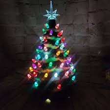 15 Pre-Lit Ceramic Christmas Tree Green w Glitter Flocking ...