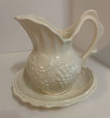 Vintage White Ceramic Mini Pitcher & Bowl Set 5" tall Grapes ...