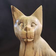 Natural Wood Cat Figurine Mid-Century Modern 6 3/4" tall ...