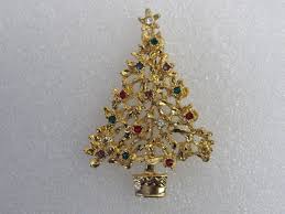 Vintage 1980's Gold Tone Potted Christmas Tree Brooch With Rhinestones Unique | eBay