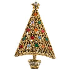 Hollycraft Christmas Tree Pin Multicolor Gold Plated Vintage ...
