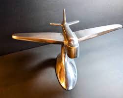 Vintage Art Deco Polished Aluminium Plane Sculpture Heavy ...