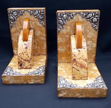 Art Deco Bookends Pair Silver 925 Roses Bakelite Faux Mother ...