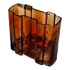 Vintage Amber Rectangular Vase | Chairish