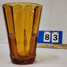 French Deco Amber Glass Vase 8 1/4" H X 6" Diam. for sale at auction on 28th June | George Cole