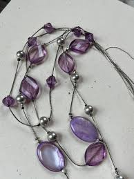 Triple Strand Thin Silvertone Chain w Large Chunky Purple ...