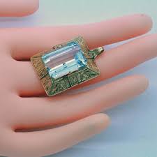 Antique Art Deco Retro Pendant 18k Gold 26.93ct Aquamarine w ...